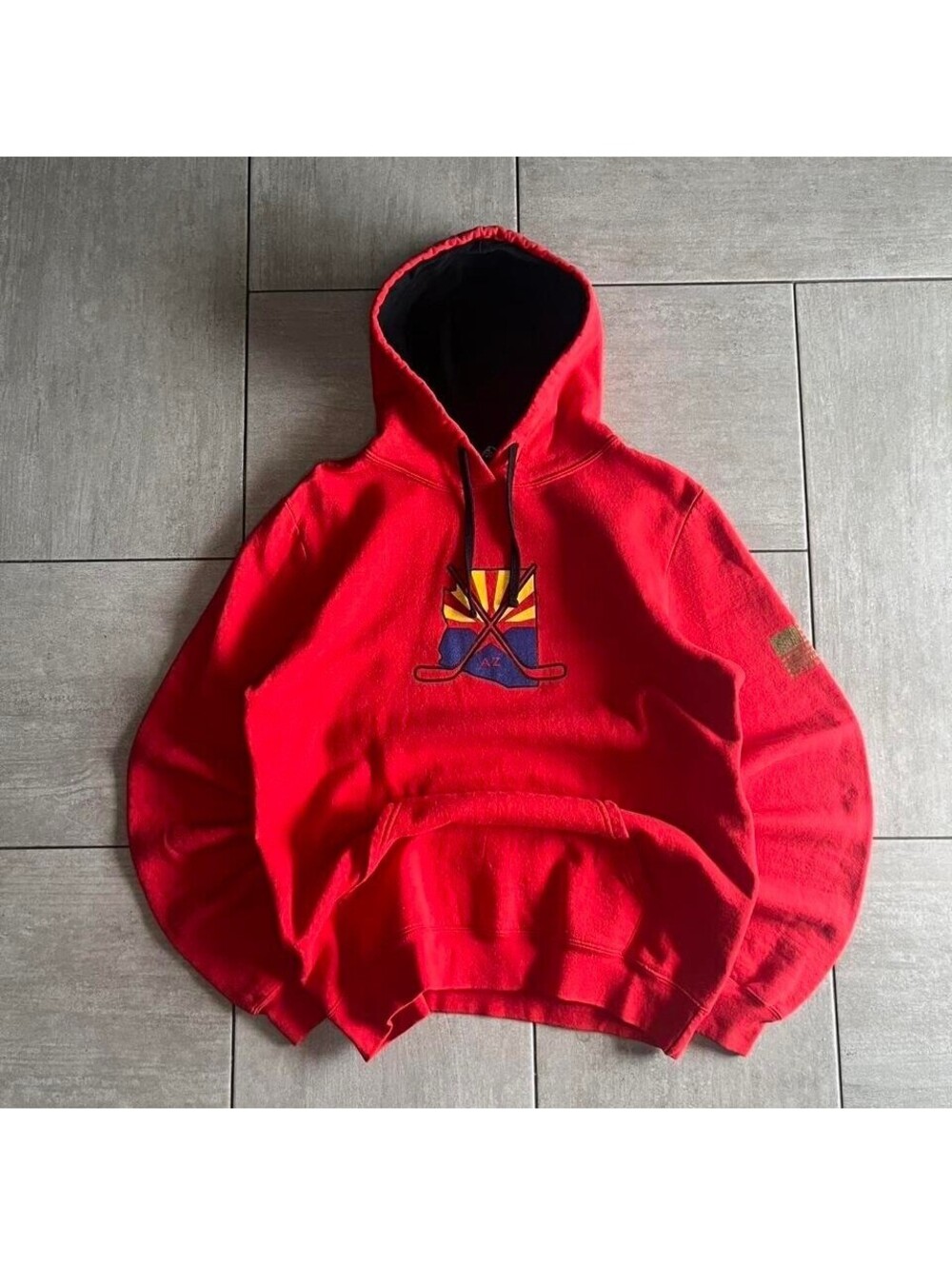 Arizona State Flag Hockey Red Pullover Hoodie Mens Medium Embroidered Graphic